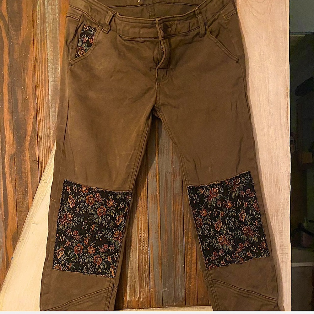 FREE PEOPLE FLORAL KNEE PATCH CANVAS PANT SIZE 0